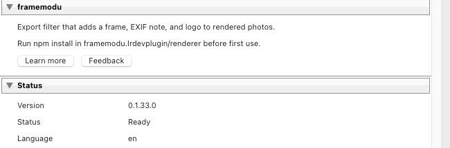 The status panel should show framemodu as ready before you run an export.